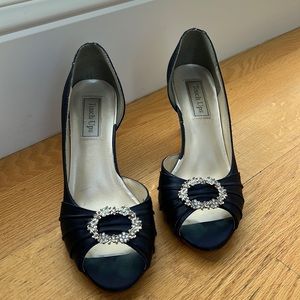 Navy Blue Satin open toe heels